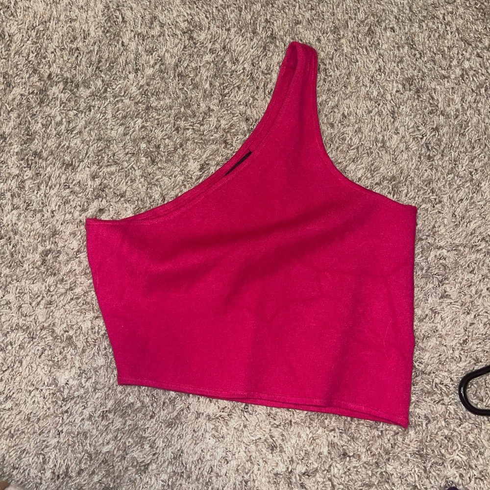 House of Harlow 1960 One-Shoulder Fuchsia Crop Top